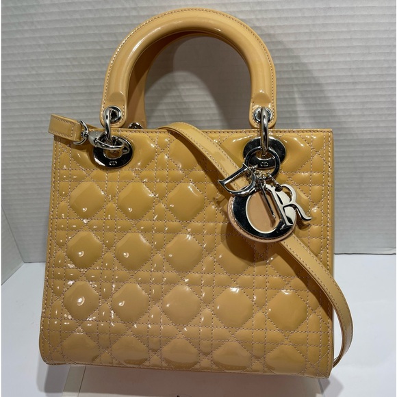 Dior Handbags - Lady Dior Patent Leather  beige color  Small Handbag in silver hardware